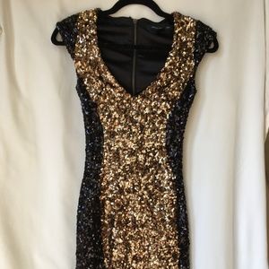 French Connection Black and Gold Sequined Dress